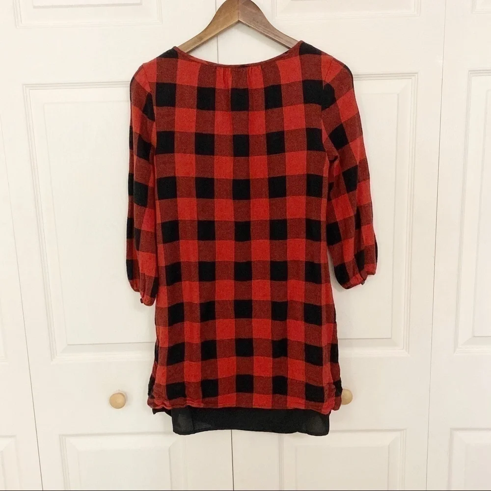 Madewell Buffalo Plaid Red & Black Wool Blend Tie Tunic Dress